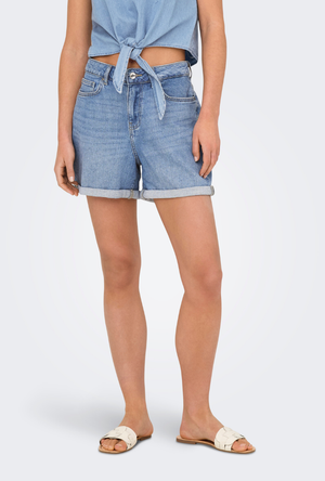 Front image of the Josephine stretch shorts in denim, by brand Only