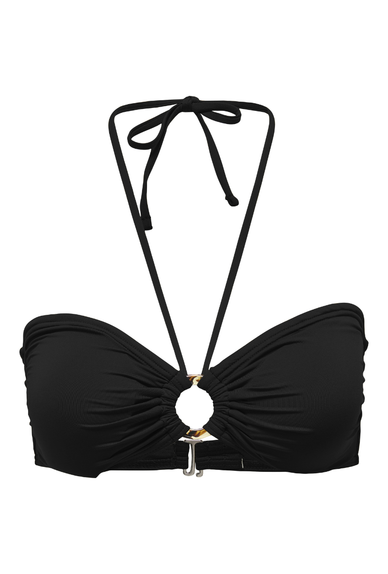 Front image of Julietta bandeau bikini top in black, by brand Only