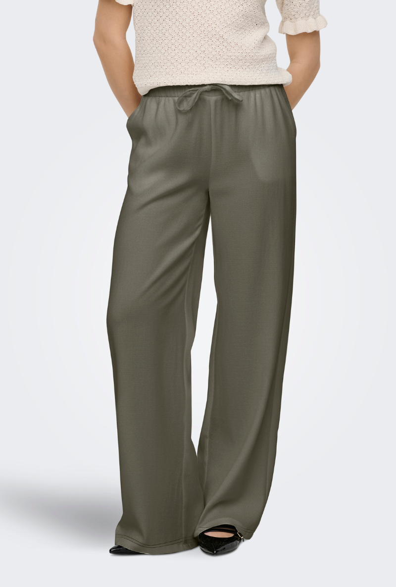 Front image of Laris life pullup tie pants in olive, by brand Only