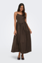 Front image of the Likara strap waist long dress in brown, by brand Only