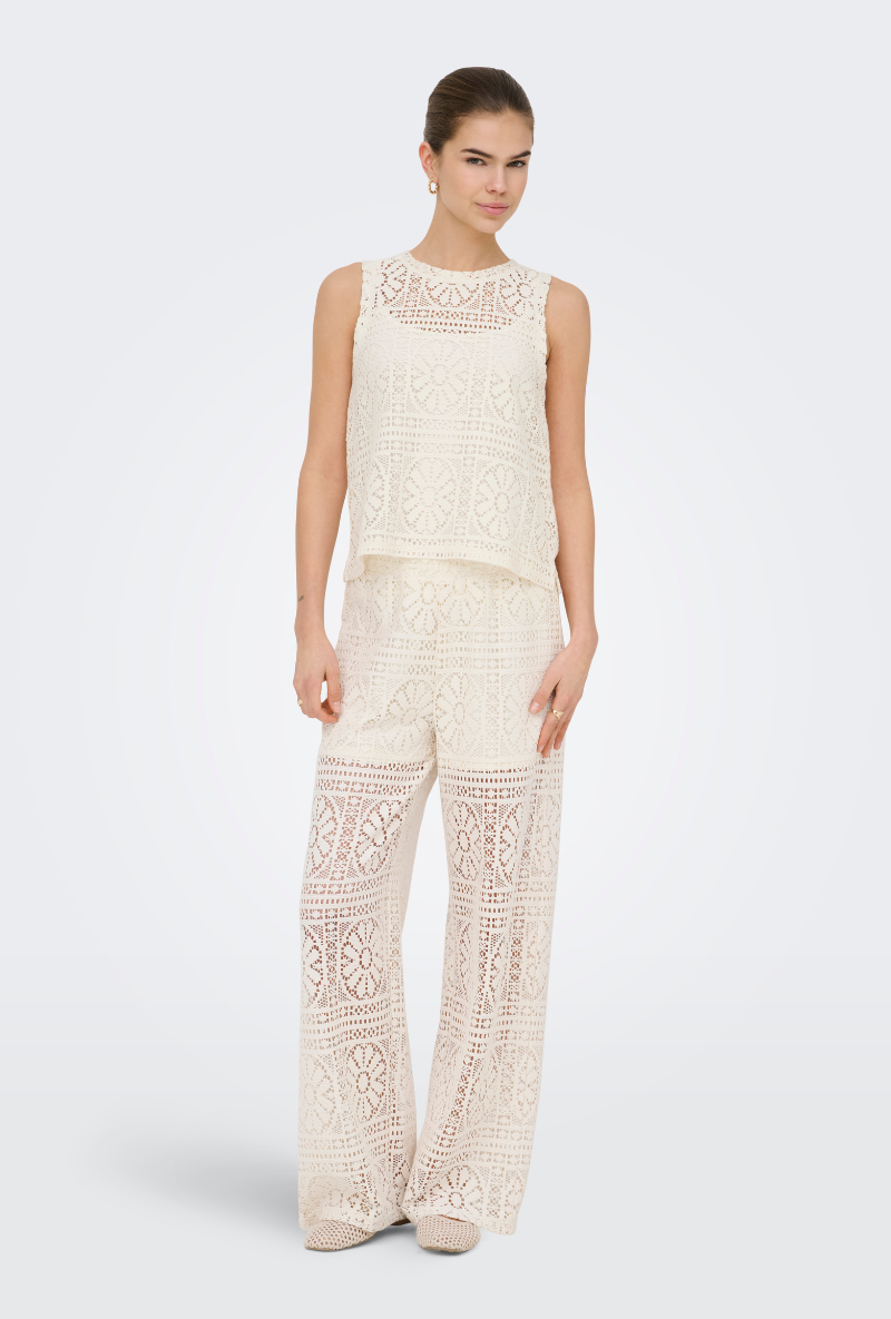 Front image of Lilian lace tank top in beige, by brand Only