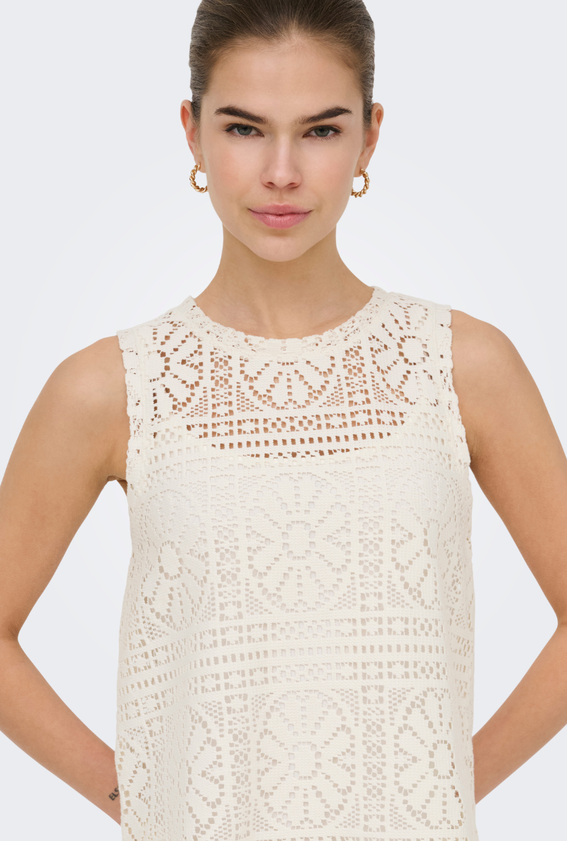 Front image of Lilian lace tank top in beige, by brand Only