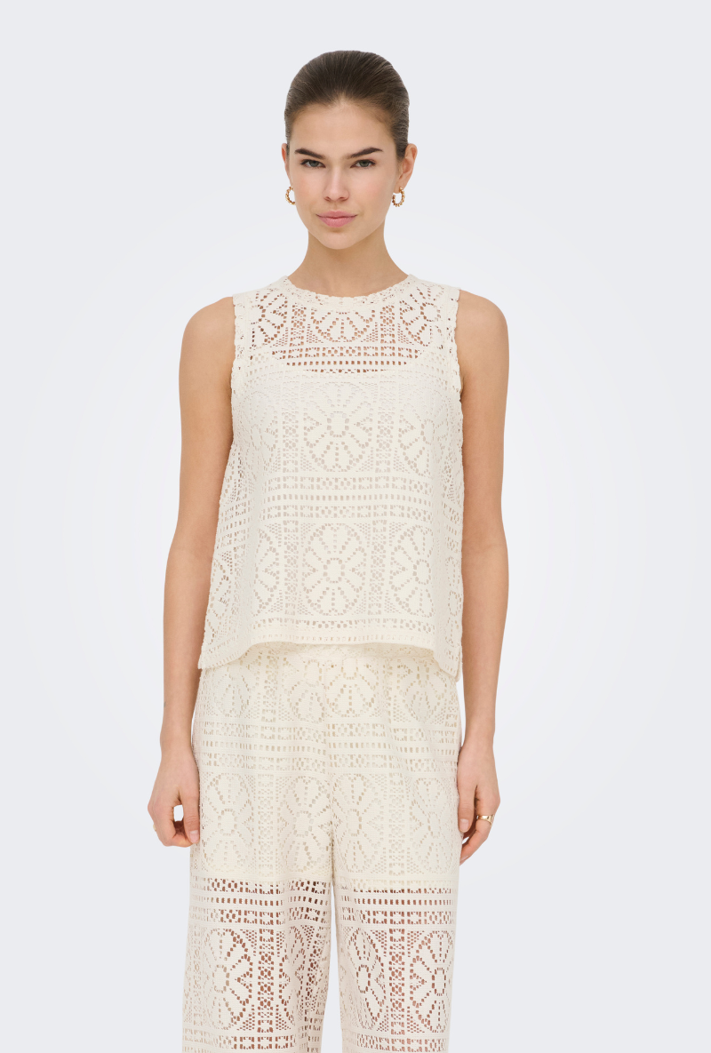Front image of Lilian lace tank top in beige, by brand Only