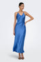 Front image of a model wearing the Losiris long strap dress in blue, by brand Only