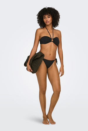Front image of the Marseille tie string bikini bottom in black, by brand Only