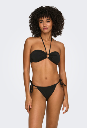 Front image of the Marseille tie string bikini bottom in black, by brand Only