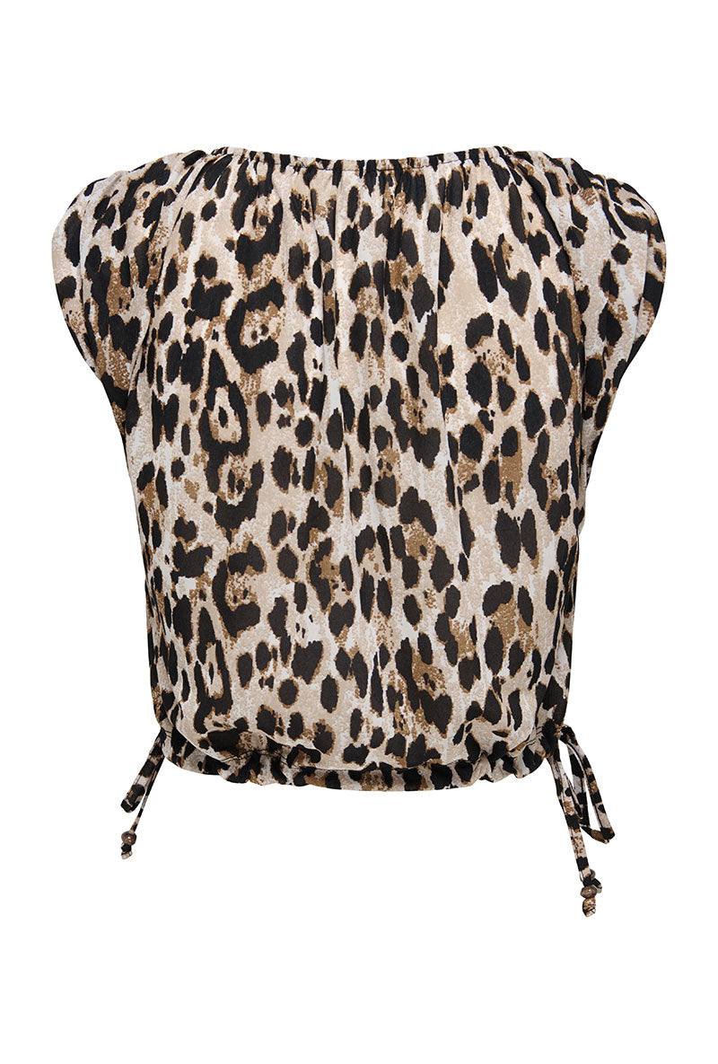 Back image of Melina round neck top in leopard, by brand Only