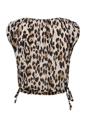 Back image of the Melina round neck top in leopard, by brand Only
