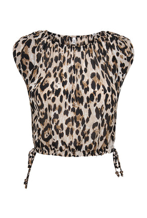 Front image of Melina round neck top in leopard, by brand Only