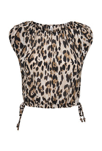 Front image of the Melina round neck top in leopard, by brand Only