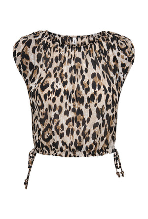 Front image of the Melina round neck top in leopard, by brand Only