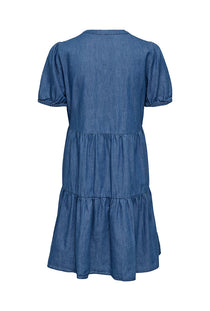 Back image of the Nova azure s/s thea dress in denim, by brand Only
