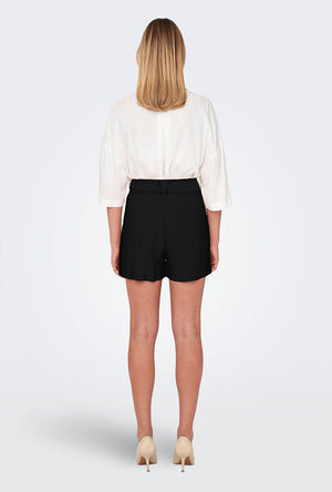 Back image of a model wearing the Only nova life talia shorts in black, by brand Only