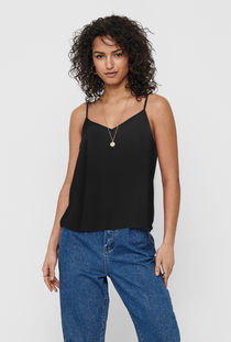 Front image of the Nova life viscose paris singlet in black, by brand Only