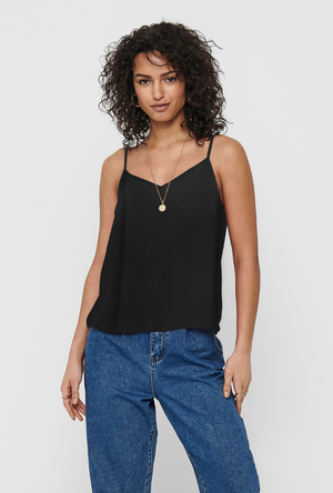 Front image of the Nova life viscose paris singlet in black, by brand Only