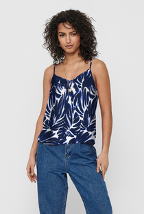 Front image of the Nova life viscose paris singlet in navy, by brand Only