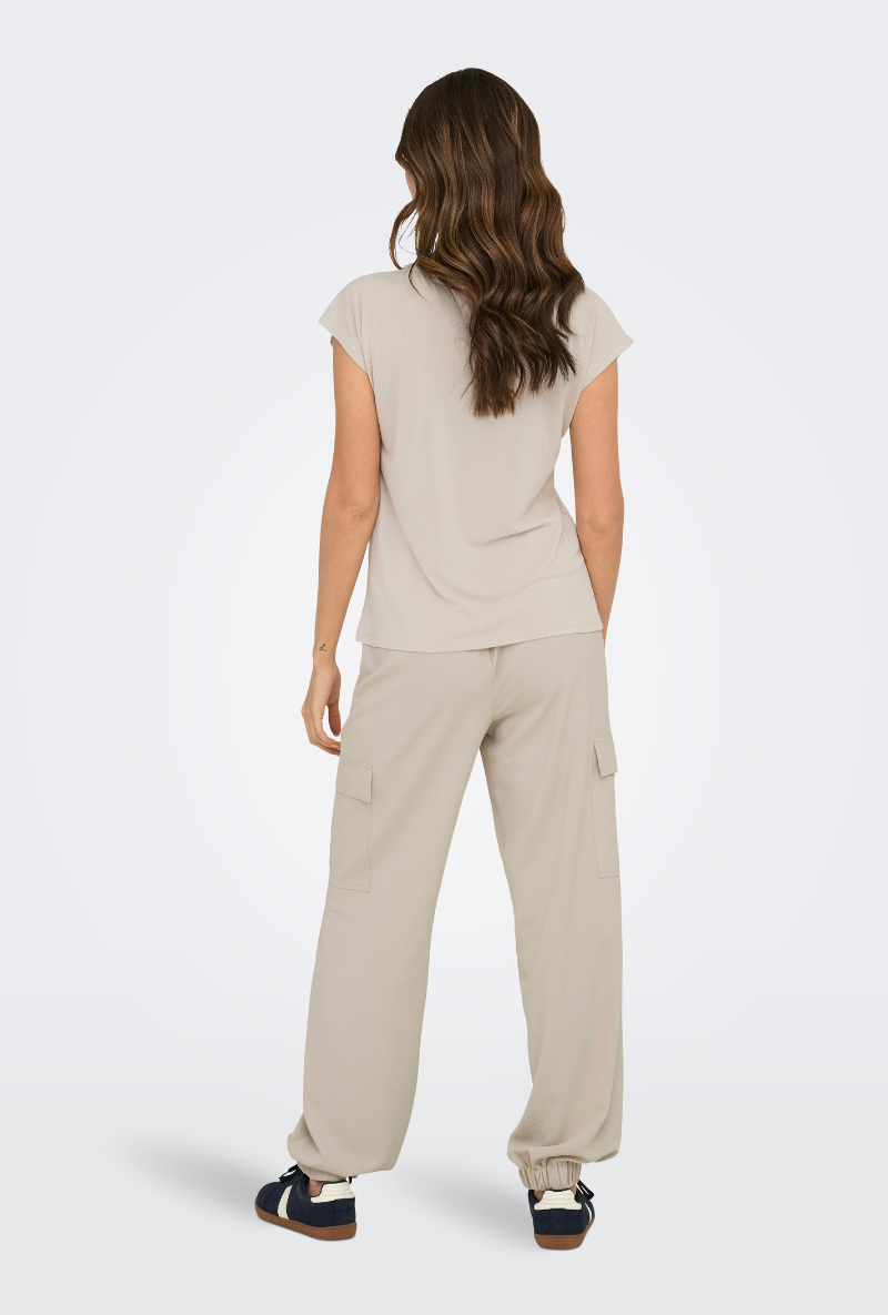 Back image of Free shortsleeve modal v neck top in stone, by brand Only