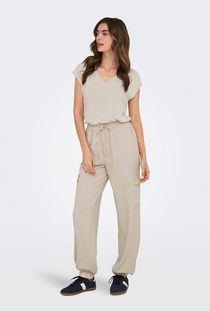 Front image of the Free shortsleeve modal v neck top in stone, by brand Only