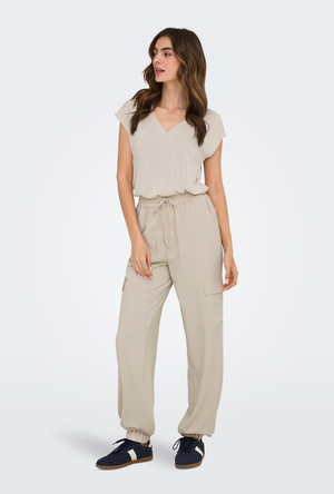 Front image of the Free shortsleeve modal v neck top in stone, by brand Only
