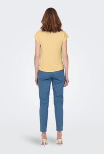 Back image of the Free shortsleeve modal v neck top in yellow, by brand Only
