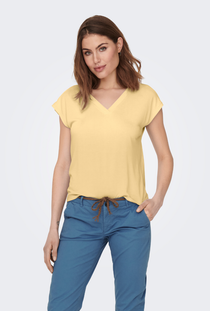 Front image of the Free shortsleeve modal v neck top in yellow, by brand Only