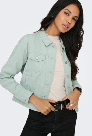 Front image of the Tia coloured jacket in light green, by brand Only