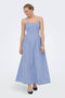 Front image of a model wearing the Tiari strap hip dress in blue, by brand Only