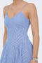 Front image of a model wearing the Tiari strap hip dress in blue, by brand Only