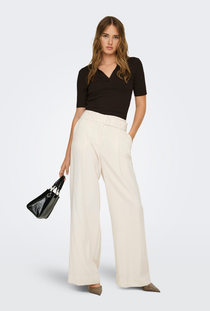 Front image of the Tila life highwaist belt trousers in cream, by brand Only