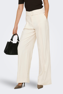 Front image of the Tila life highwaist belt trousers in cream, by brand Only