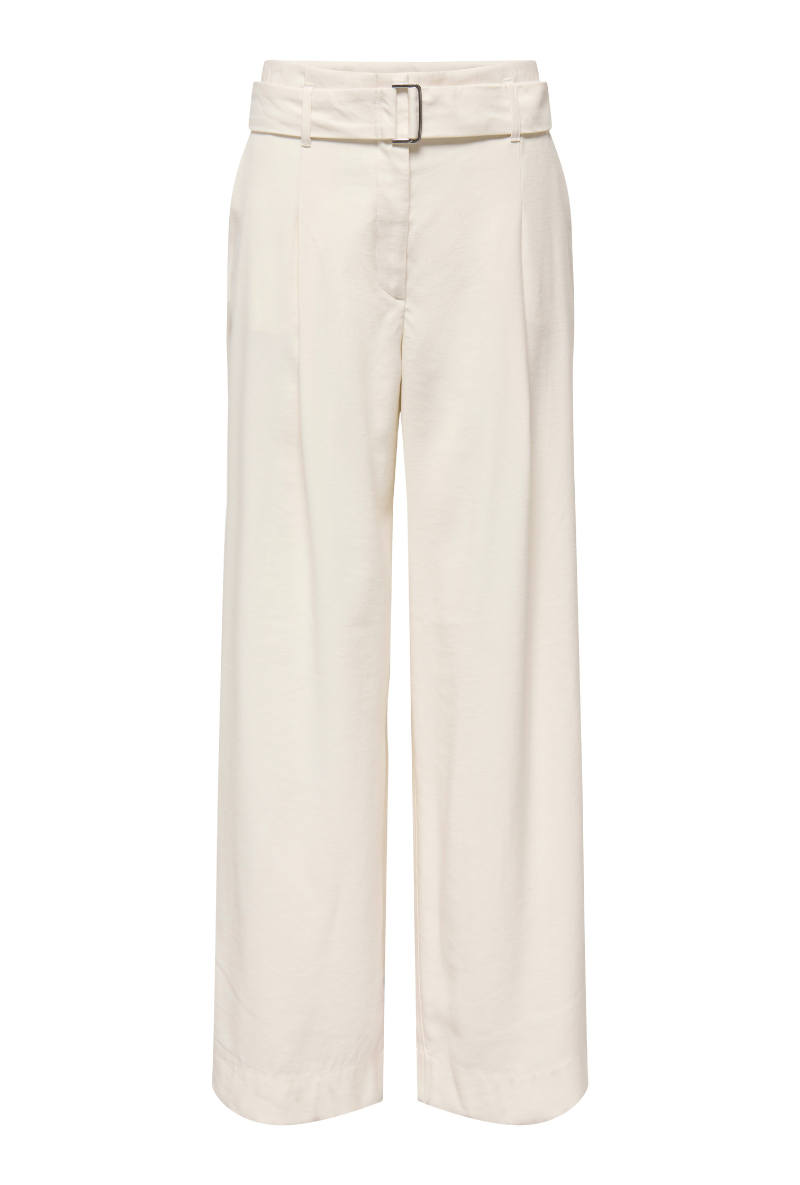 Front image of Tila life highwaist belt trousers in cream, by brand Only