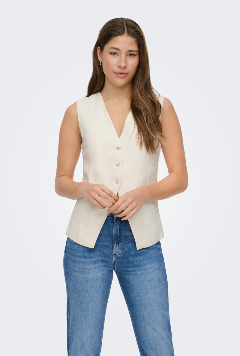 Front image of Tila life waistcoat in off white, by brand Only