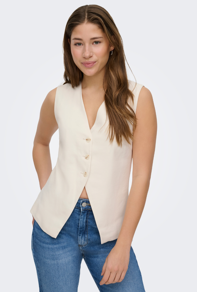 Front image of Tila life waistcoat in off white, by brand Only