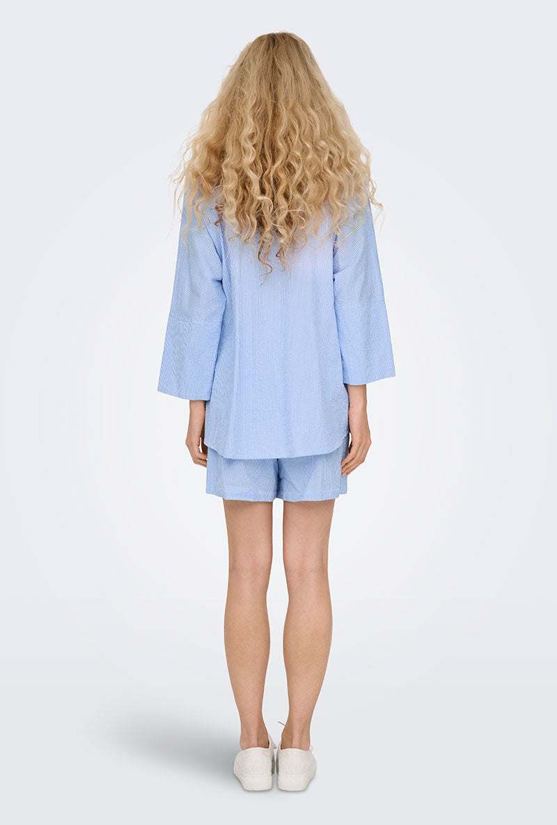 Back image of a model wearing Augusta s/s shirt in light blue, by brand Only