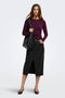 Front image of a model wearing the Bitten faux leather pencil skirt in black, by brand Only