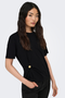 Front image of a model wearing the Only elena s/s detail top in black, by brand Only
