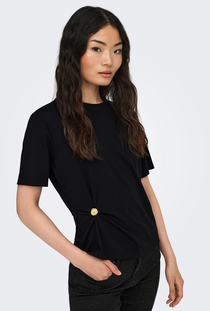 Front image of a model wearing the Only elena s/s detail top in black, by brand Only