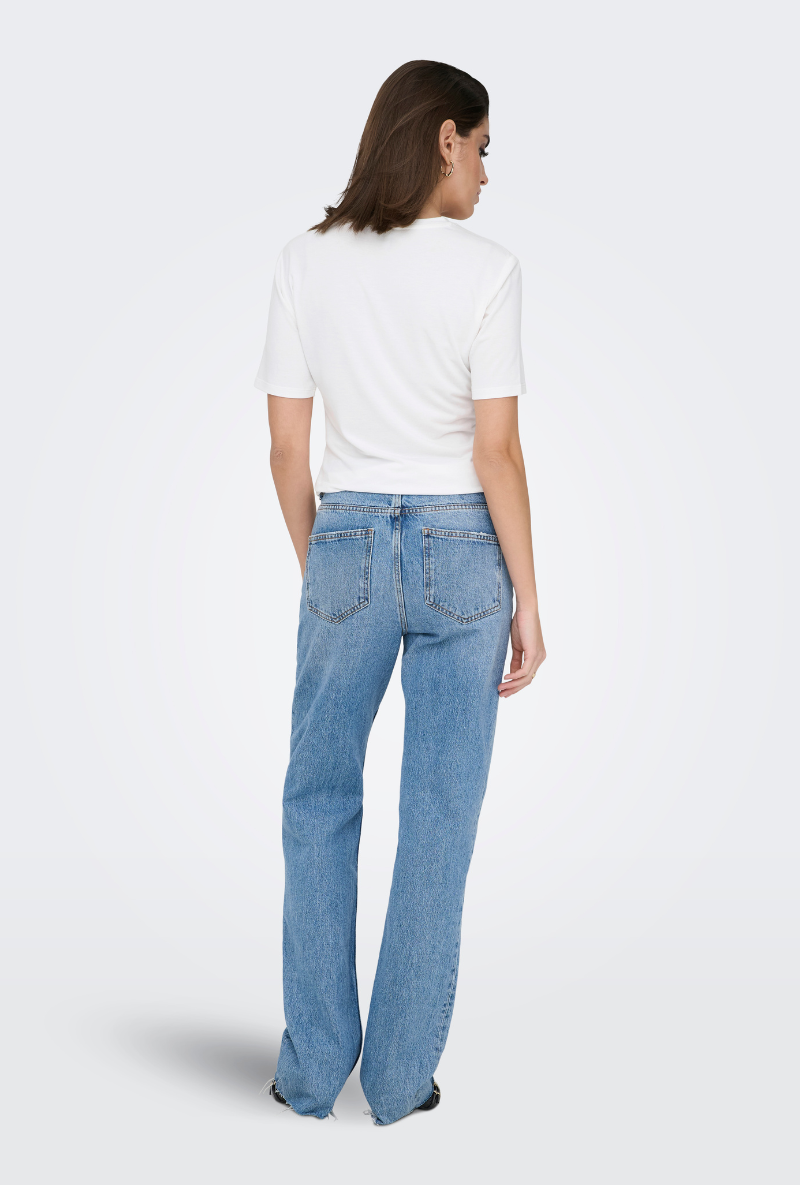 Back image of a model wearing Only elena s/s detail top in off white, by brand Only