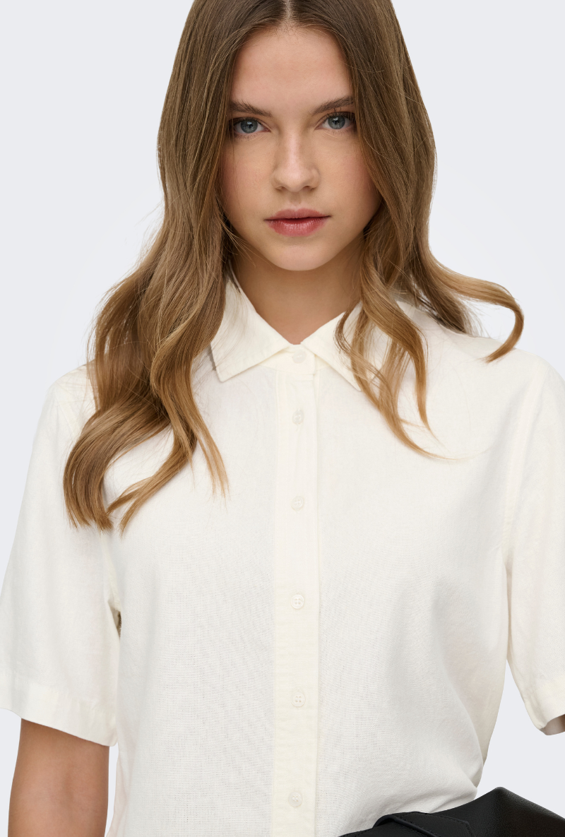Front detail image of Goa shortsleeve linen shirt in off white, by brand Only