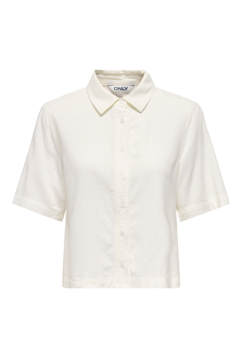 Front image  of Goa shortsleeve linen shirt in off white, by brand Only