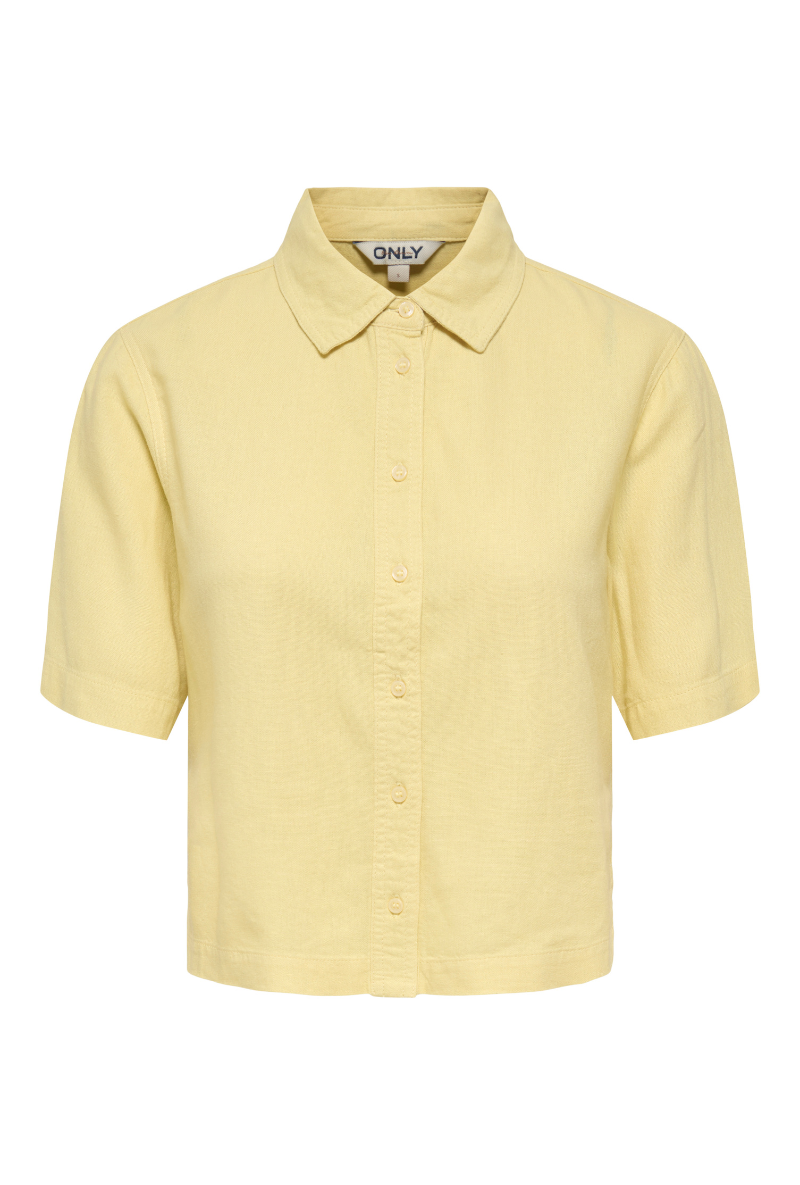 Front image  of Goa shortsleeve linen shirt in yellow, by brand Only