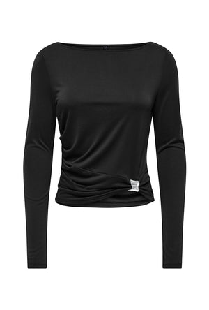Front image of the Hannah l/s metal top in black, by brand Only
