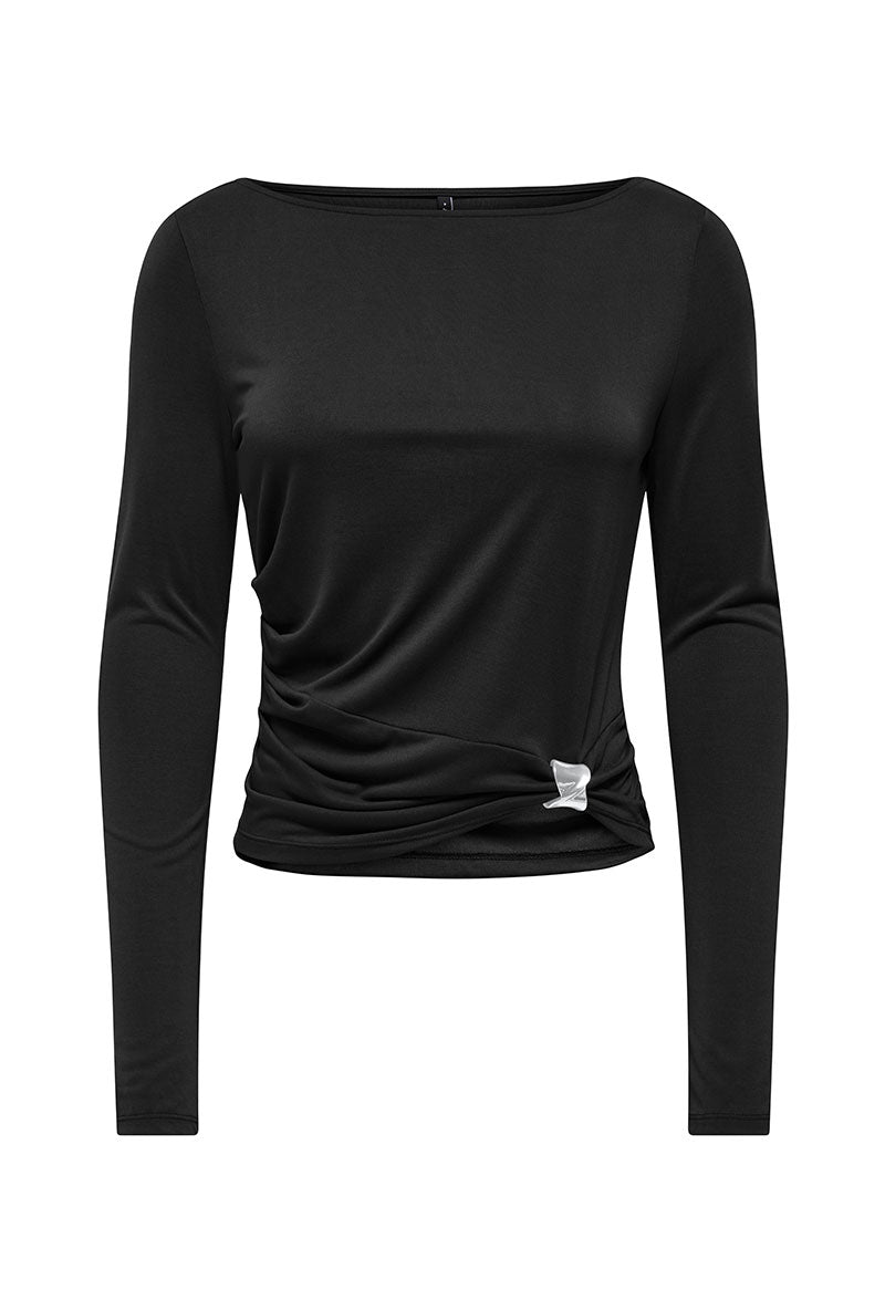 Front image of Hannah l/s metal top in black, by brand Only