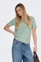 Front image of a model wearing the Only happy s/s print top in sage, by brand Only