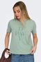 Front image of a model wearing the Only happy s/s print top in sage, by brand Only