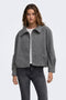 Front image of a model wearing Lasta high collar bomber jacket in charcoal, by brand Only