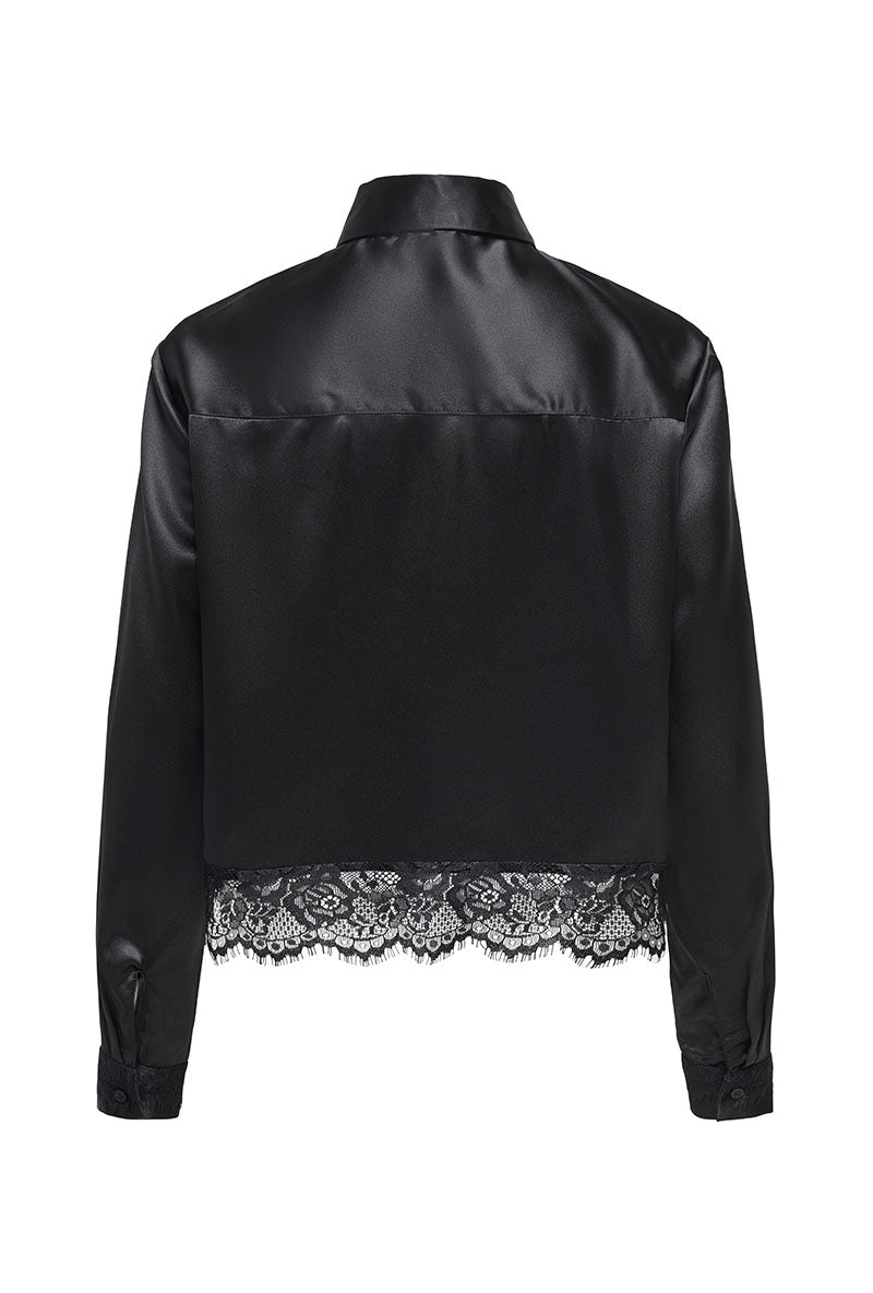 Back image of Lindona l/s satin lace shirt in black, by brand Only