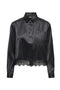 Front image of the Lindona l/s satin lace shirt in black, by brand Only