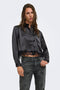 Front image of a model wearing Lindona l/s satin lace shirt in black, by brand Only
