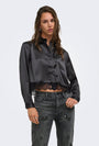 Image of LINDONA L/S SATIN LACE SHIRT in black, by brand ONLY